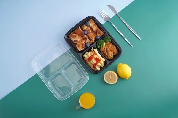 PP JF-339W Rectangle 3 Compartments White Combo Container LR - Image 2